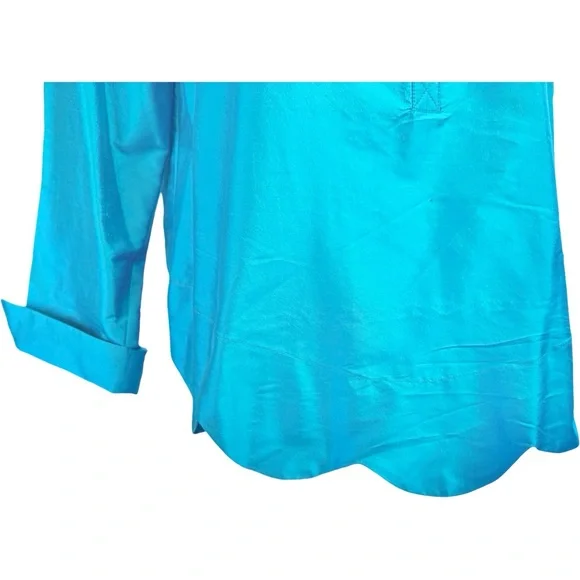 Sara Campbell Turquoise Silk Top Textured Scalloped Hem 1/4 Button Sz M Blouse - Picture 5 of 11